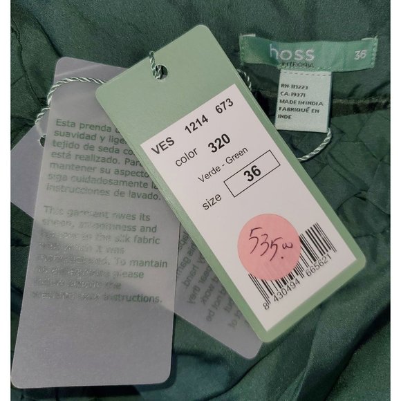 Hoss Intropia Hunter Green Silk Belted Midi Dress Cummerbund Tie Size 36 Medium - Picture 8 of 8